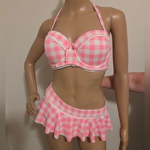 Floozie Frost French Bikini Pink/ White Gingham Print NEW